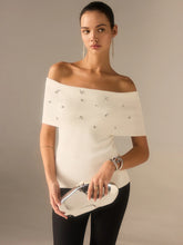 Off-Shoulder Knit Top with Crystal Embellishments